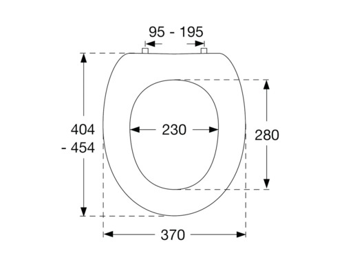 Technický nákres záchodového sedátka s rozměry