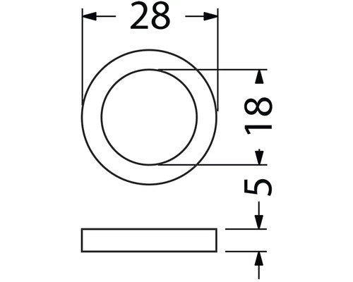 Technický výkres prstenu o rozměrech 28, 18 a 5.