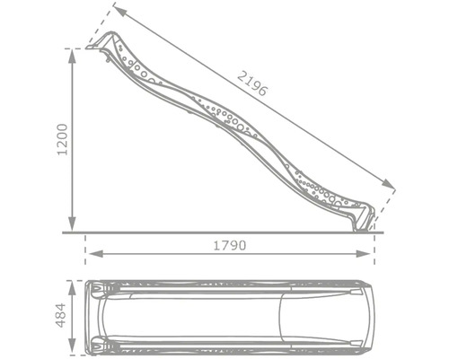 Technický nákres skluzavky s rozměry