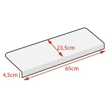 Parapet o rozměrech 65 cm délka, 23,5 cm šířka a 4,5 cm výška