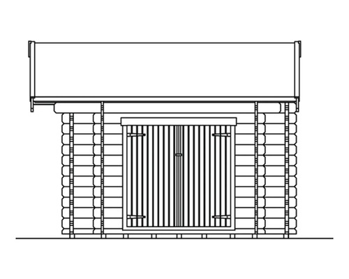 Nákres zahradního domku s dvoukřídlými dveřmi
