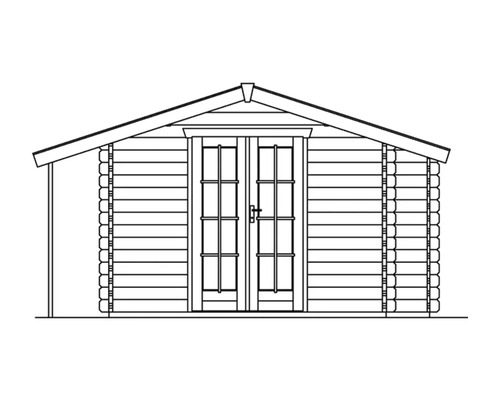 Ilustrace zahradního domku s dvoukřídlými dveřmi