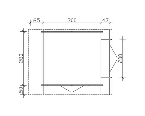 Technický výkres zahradního domku s rozměry