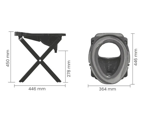 Zobrazení rozměrů záchodového prkénka s příslušným podstavcem