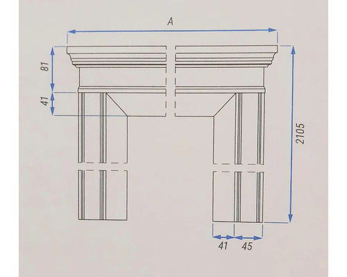 Technický nákres zárubně s rozměry