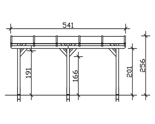 Technický nákres zastřešení terasy s rozměry