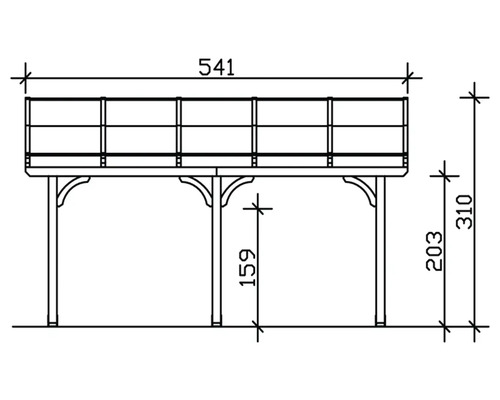 Technický nákres dřevěné terasy s rozměry
