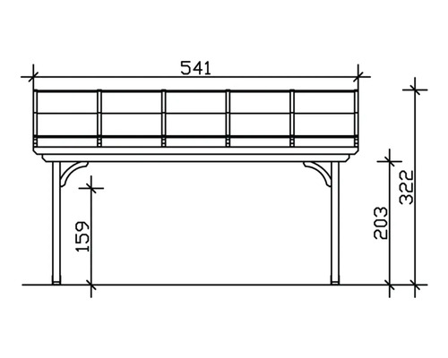 Technický nákres pergoly s rozměry