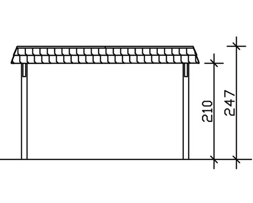 Technický výkres přístřešku s výškami 210 a 247 centimetrů.