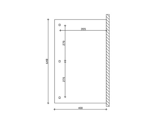 Technický nákres nástěnného držáku s rozměry v milimetrech.