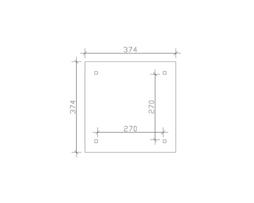 Čtvercová deska o rozměrech 374 x 374 mm a vrtání ve vzdálenosti 270 mm.