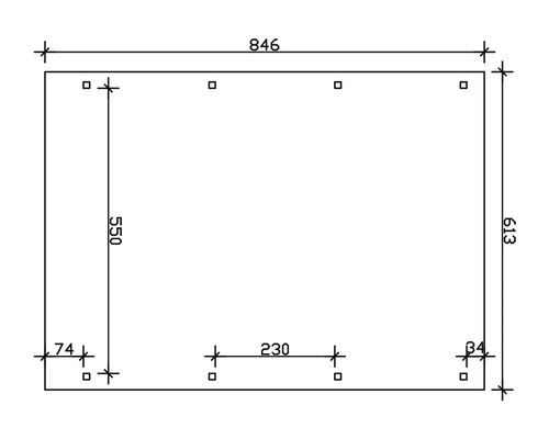 Technický výkres s rozměry pro obdélníkový díl: šířka 846 mm a výška 613 mm.