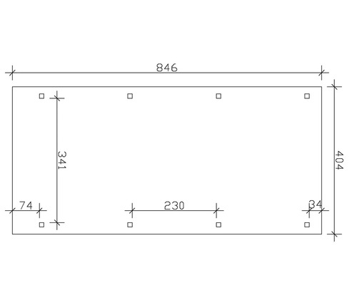 Technický nákres s rozměry 846, 404, 341, 230, 74 a 34