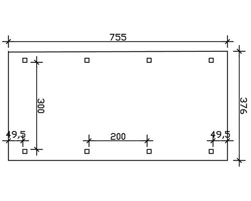 Technický výkres s rozměry obdélníkového objektu s otvory pro vrtání.