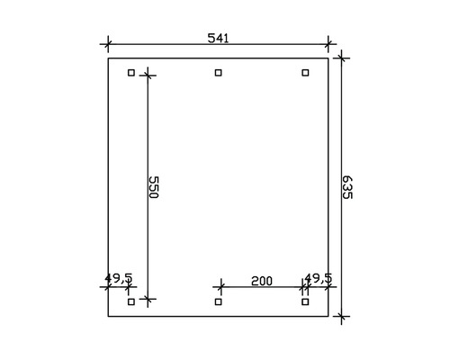 Technický nákres s rozměry: délka 541, šířka 635, hloubka 550 a rozteče otvorů.