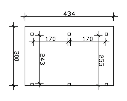 Technický výkres s rozměry: šířka 434, výška 300, další rozměry 170, 243 a 255.