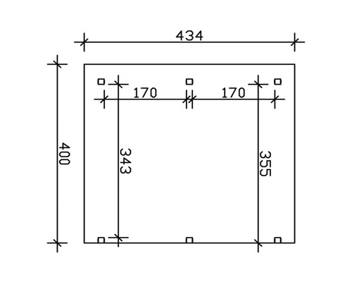 Technický výkres s rozměry: 434, 400, 170, 343 a 355