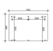 Technický výkres s rozměry pro obdélníkový objekt: vnější rozměry 541 x 400 mm, vnitřní svislé vzdálenosti 343 a 355 mm, vodorovně 220 mm.