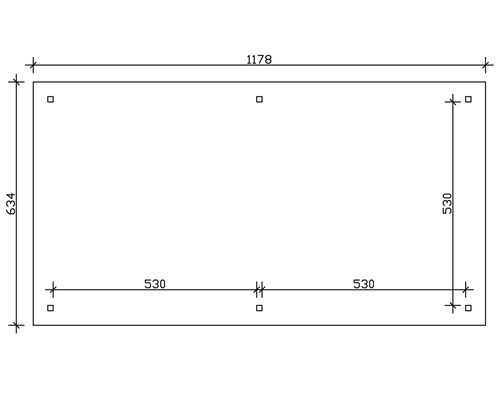 Technický výkres s rozměry 1178 x 634 mm a 530 mm
