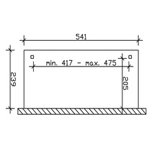 Technický výkres s rozměry: celková délka 541 mm, výška 239 mm, hloubka 205 mm, vnitřní vzdálenost minimálně 417 mm, maximálně 475 mm.