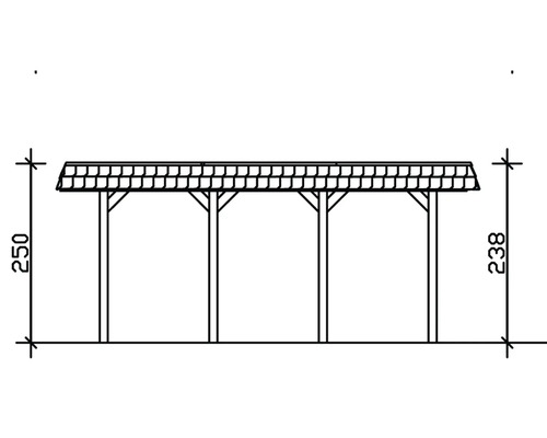 Nákres dřevěného zahradního pavilonu s rozměry.