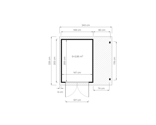 Půdorys s rozměry v centimetrech