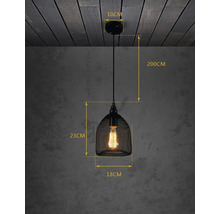 Závěsná lampa s černým drátěným pletivem a rozměry