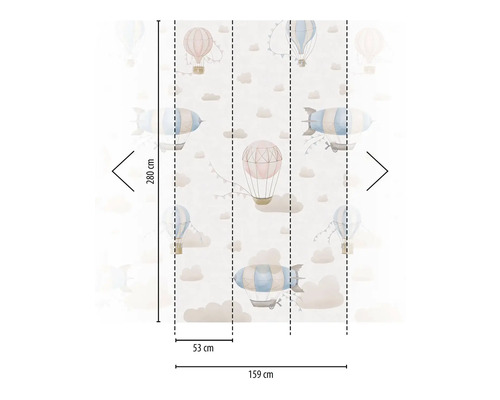 Tapeta s horkovzdušnými balóny a vzducholoděmi, rozměry 280 cm vysoká a 159 cm široká