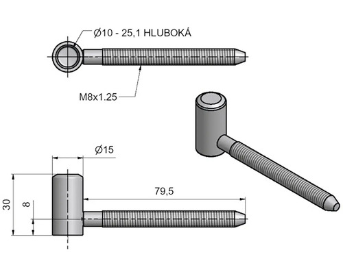Technický výkres šroubu se závitem a rozměry