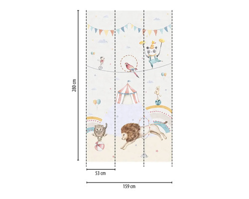 Tapeta s cirkusovými motivy, rozměry 280 cm x 159 cm