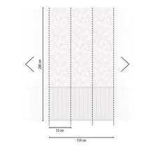 Rozměry tapety s květinovým vzorem, skládající se z několika pruhů, kde výška je 280 cm a celková šířka je 159 cm.