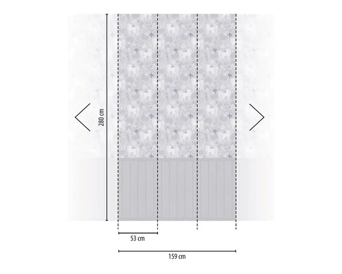 Nástěnné panely se vzorem jednorožce a rozměry 280 cm na výšku a 159 cm na šířku