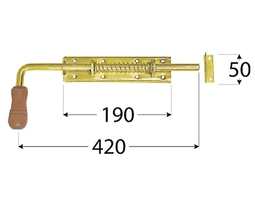 Závora dveří s dřevěnou rukojetí a rozměry