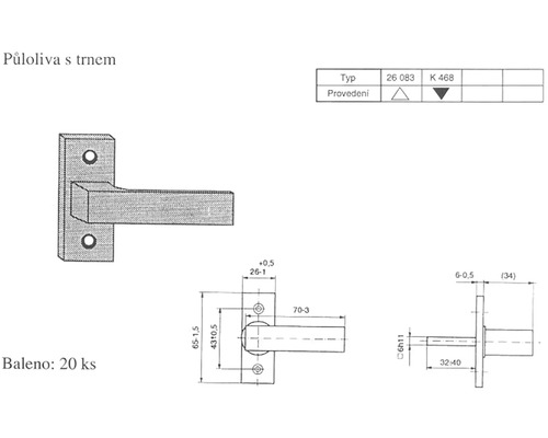 Technický nákres kliky se šroubem