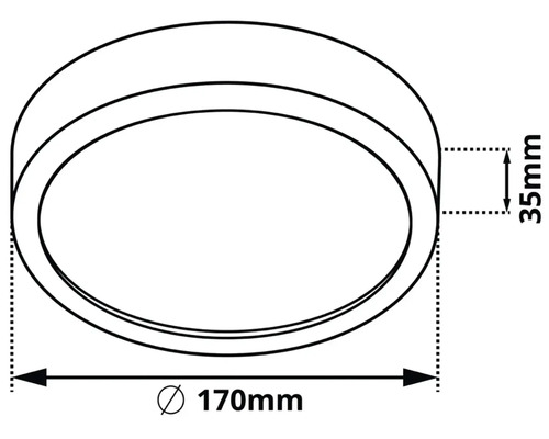 Technický výkres kulatého výrobku o průměru 170 mm a výšce 35 mm.