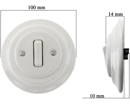 Keramický vypínač světla o rozměrech 100 mm x 14 mm