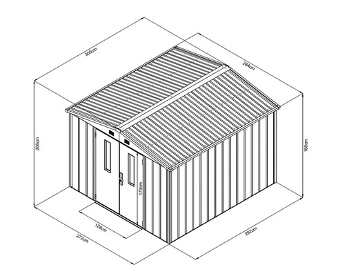 Ilustrace zahradního domku s rozměry