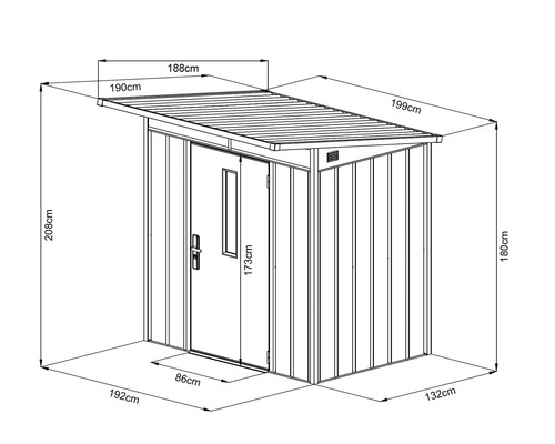 Ilustrace zahradního domku s rozměry