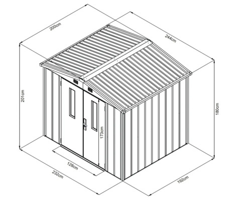 Nákres zahradního domku s rozměry