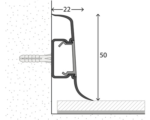 Obrázek soklového profilu o rozměrech 22 a 50 milimetrů.