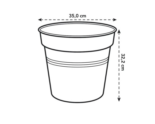 Obrázek květináče o rozměrech 35,0 cm v průměru a 32,2 cm na výšku.