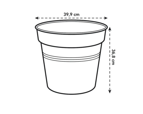 Obrázek květináče s rozměry 39,9 cm v průměru a 36,8 cm na výšku.