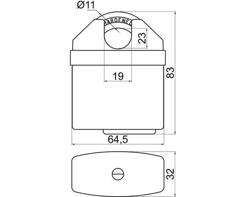Technický nákres visacího zámku s rozměry