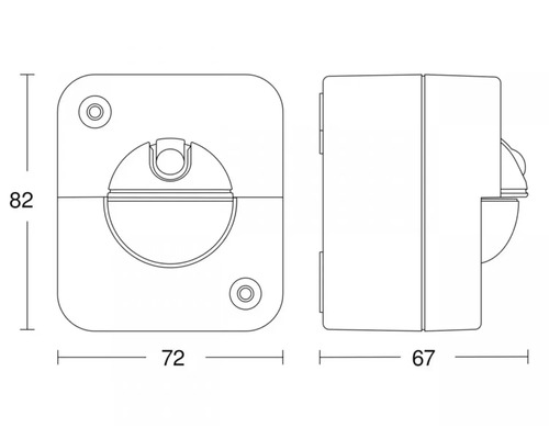 Technický výkres nástěnné lampy o rozměrech 82 x 72 x 67 milimetrů