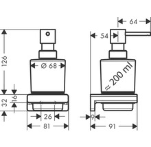 Technický výkres dávkovače mýdla s rozměry