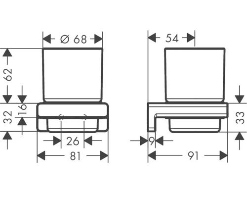 Technický nákres držáku toaletního papíru s rozměry
