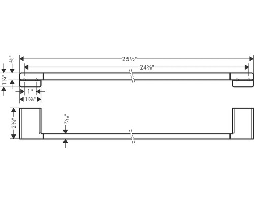 Technický nákres držáku na ručníky s rozměry v palcích