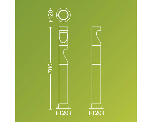 Technický výkres cestovního osvětlení s rozměry