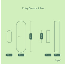 Rozměry Entry Sensor 2 Pro od společnosti frient: 12 mm, 26 mm, 76 mm, 9 mm, 30 mm, 17 mm