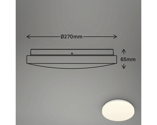 Technický nákres stropního svítidla o rozměrech 270 mm v průměru a 65 mm na výšku